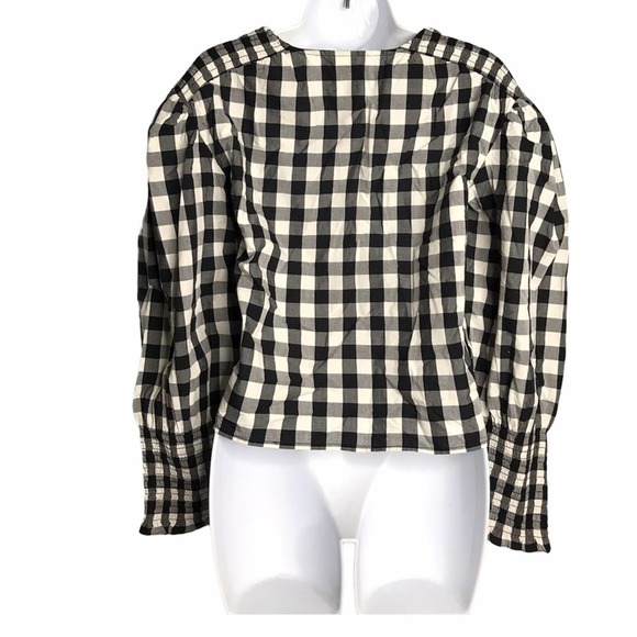 A New Day | New Button Down black and white Plaid Ruched Blouse - Picture 8 of 9